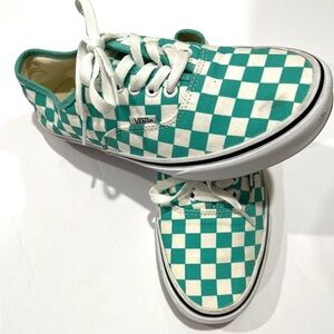 VANS Off the Wall, Skate Board Shoes, Checkerboard , Teal Color, Size 9 Wm 7 Men